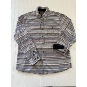 North River Men's L Blue Red Stripe Shirt Corduroy Trim Cotton Button‎ Up